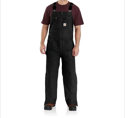 Men's Carhartt Washed Duck Insulated Bib Overall Black Size XL Tall - Image 1 of 4