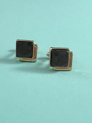 Vintage Swank Black Onyx-like Stone Gold Tone Mcm Cufflinks - Image 1 of 4