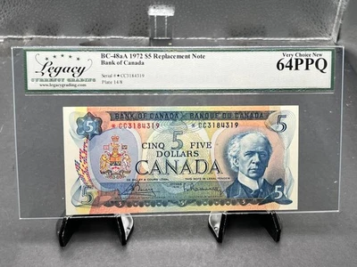 1972 Bank of Canada $5 Replacement Note Legacy Graded UNC-64  SN# *CC3184319 - Image 1 of 4