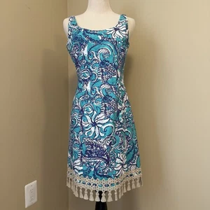 Lilly Pulitzer Resort Sommer Etuikleid Quaste Fransen Größe 2 - Bild 1 von 10
