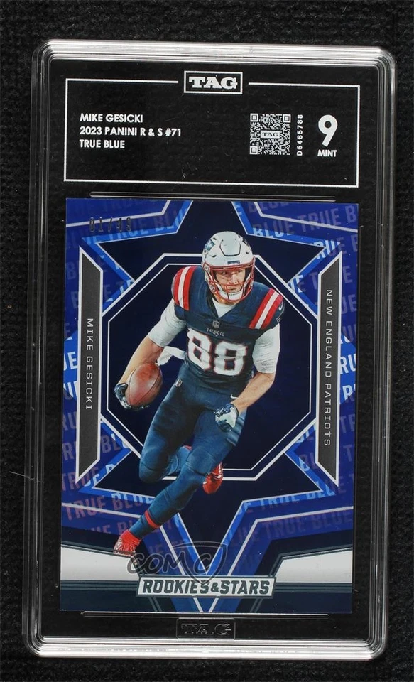 2023 Panini Rookies & Stars True Blue /49 Mike Gesicki #71 TAG 9 MINT - Image 1 of 2