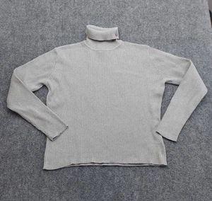 Suéter LRL Ralph Lauren Cuello Alto Mujer Grande Gris Acanalado Monograma Rosa - Imagen 1 de 10