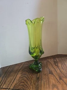 Vaso oscillante drappo epico verde vichingo vintage MCM vetro artistico ~ 11 pollici - Foto 1 di 8