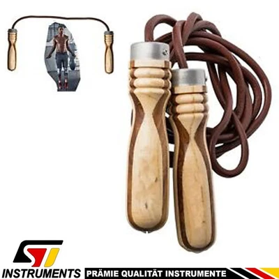 Profi Leder Springseil Holzgriffe Boxen Seilspringen Kugellager Speed Rope Seil - Bild 1 von 4