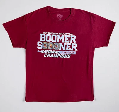 Blue 84 NCAA Oklahoma Sooners 4 In A Row Softball Champions T-shirt Large - Image 1 of 4