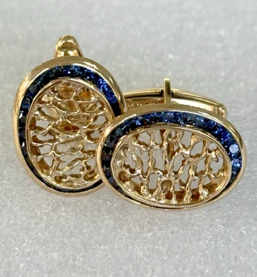 Gemelos con halo de piedras preciosas azules de oro amarillo de 14 k Lucien Piccard Foto 1 de 4