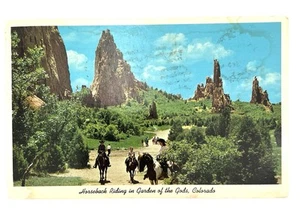 Equitazione nel Giardino degli Dei CO Colorado Cartolina d'epoca Montagna - Foto 1 di 2