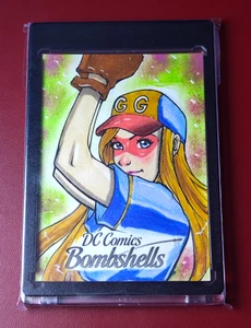 DC Comics Bombshells 1/1 Sketch Card Israel Arteaga Signed Baseball - Picture 1 of 2