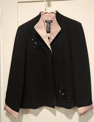 Chaqueta Dressbarn Collection Mujer 12 Negro Rosa Satinado Cuentas Floral Blazer Foto 1 de 4