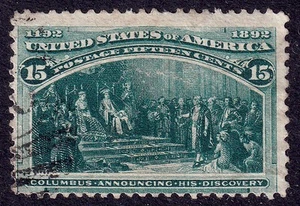 US Scott 238, 1893 Colón Anunciando Su Descubrimiento, 15c Verde Oscuro, BIEN USADO - Imagen 1 de 1