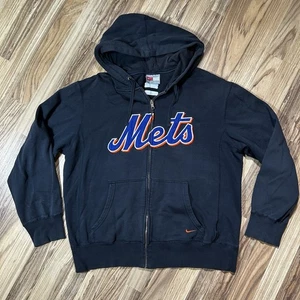 Nike New York Mets Full Zipper Hoodie Men’s L Size Black Spellout Heavy Weight - Picture 1 of 8
