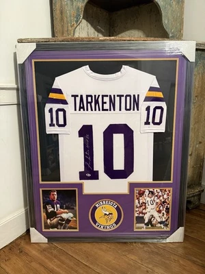 Framed Signed Fran Tarkenton Minnesota Vikings Jersey BAS COA HOF 86 Inscription - Image 1 of 2