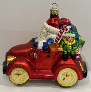 Christopher Radko Glass Ornament Santa In Convertible Red Car & Gifts - Picture 1 of 7