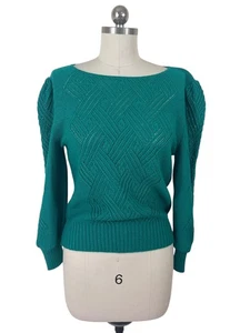 Savion Y2K VTG 80s Sweater Womens S-M Green Puff Sleeve Long Sleeve Grunge Boho - Picture 1 of 8