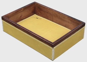 Desktop Yellow Valet Tray Mahogany Wood & Leather 7.75" Office Desk Organizer - Picture 1 of 1
