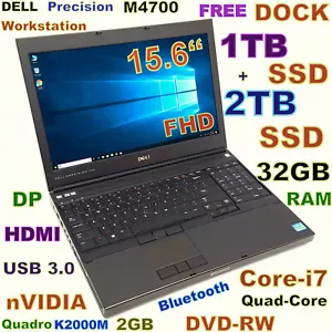 Workstation DELL M4700 i7-QUAD FAST 3TB (1TB + 2TB) SSD 32GB 15.6" Quadro 2GB - Picture 1 of 11