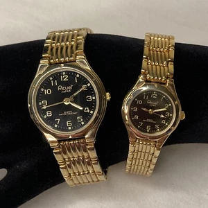 Acuet Goldtone Vintage lot of 2 Water Resistant Japan Quartz Watch Match His/Her - Picture 1 of 9