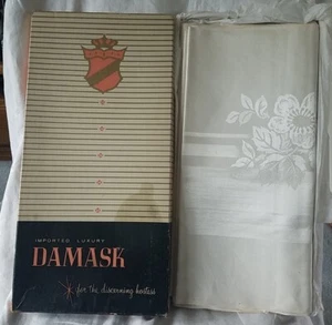 Mantel Damasco Importado Blanco Vintage +8 Servilletas Con Caja Original - Imagen 1 de 7