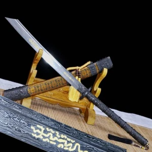 Espada sable espada ancha china KUNGFU de alta calidad afilada doblada acero Damasco - Imagen 1 de 11