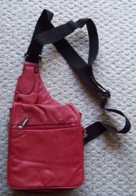 Travelon Crossbody Expandable Sling Purse Red Leather Pockets Adjustable Strap - Image 1 of 4