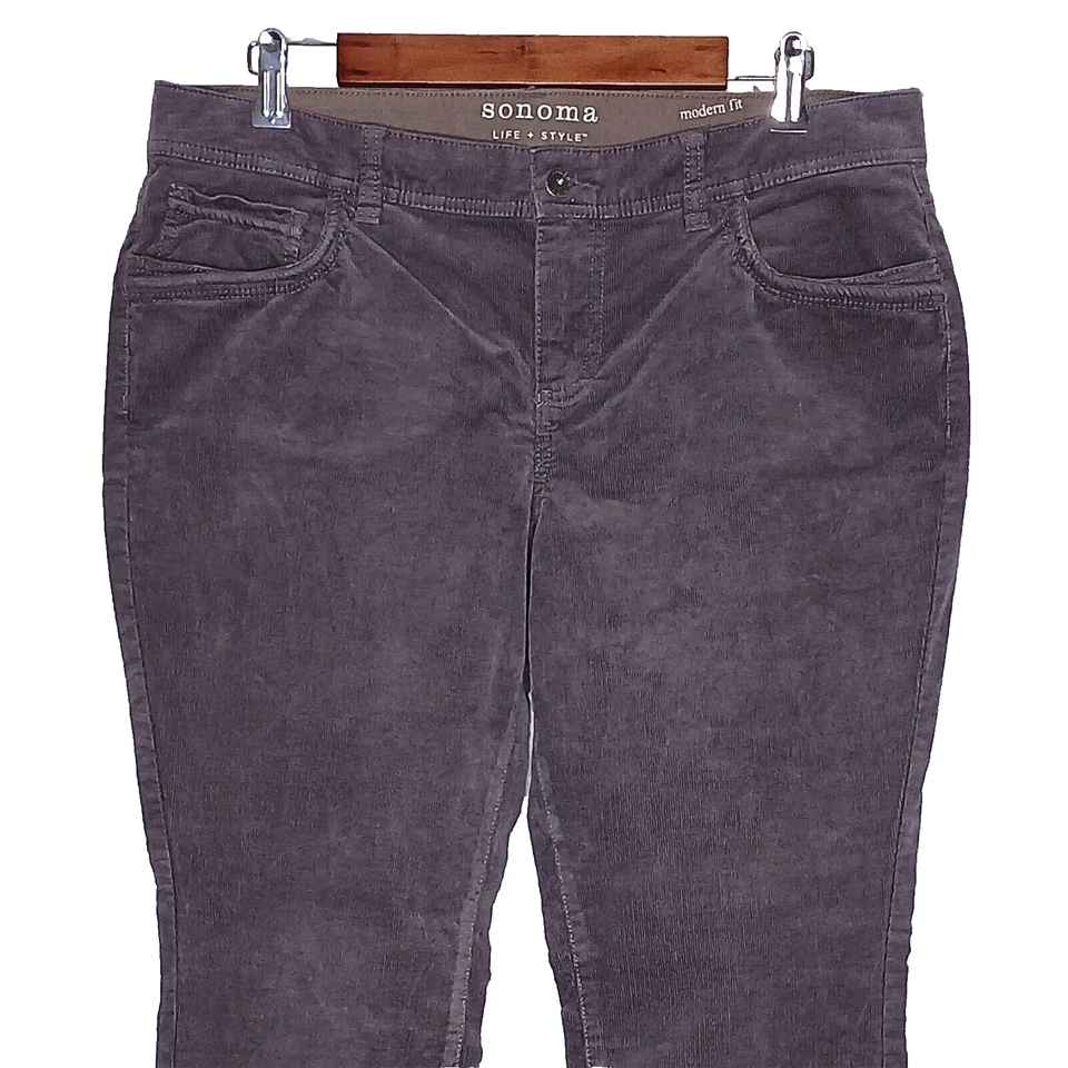 Sonoma womens modern fit straight corduroy pants sz 12 stretch solid gray taupe - Image 1 of 4