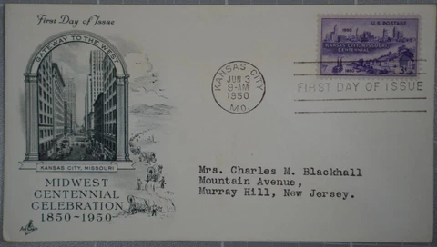US 1950 FDC, Kansas City Missouri Centennial, Art Craft, 3c Cover