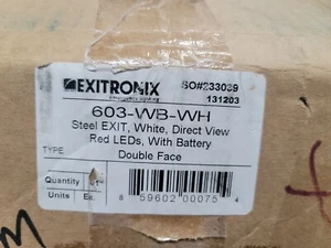 Exitronix Stahl doppelseitiges rotes LED Ausstiegsschild 603E-WB-WH Hardware enthalten - Bild 1 von 4
