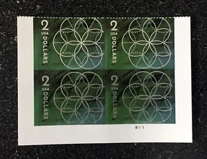 2022USA #5700 $2.00 Floral Geometry - Bottom Plate Block 4 - Mint dollars green - Picture 1 of 1