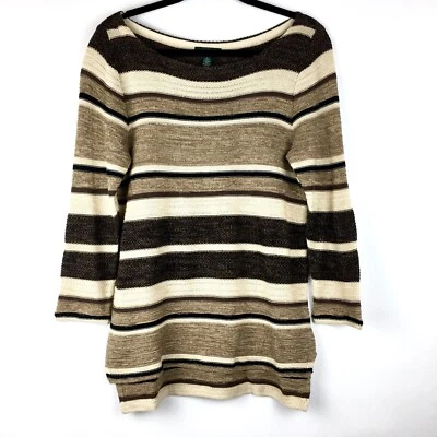NUEVO CON ETIQUETAS LRL Ralph Lauren Jeans Co Talla L Marrón Rayas Suroeste Suéter Algodón/Lino Foto 1 de 4