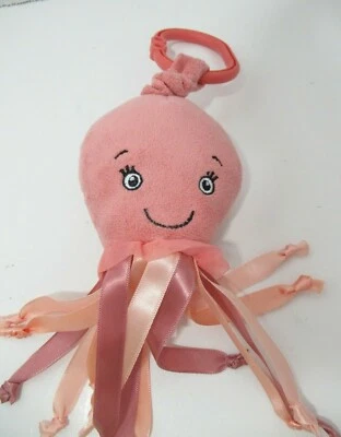 Jellycat salmon pink plush octopus baby vibrating toy hanging clip ring ribbons - Image 1 of 4