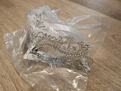 Masquerade Ball Mask White Silver Metallic for Women - Image 1 of 4