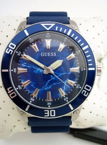 GUESS MENS WATCH W0420G1 STAINLESS STEEL BLUE SILICONE DIVER QUARTZ GENUINE - Picture 1 of 9