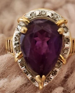 Februar Geburtstag Ameythest und Diamant 14 Kt Ring Größe 6 - Bild 1 von 5