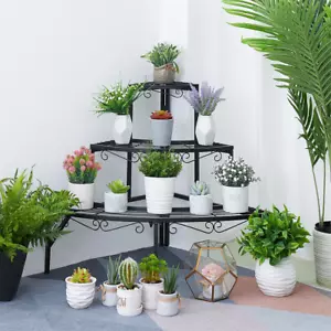 Eck-Blumentreppe Pflanzentreppe schwarz Blumenbank Metall Garten Terrasse Balkon - Bild 1 von 8
