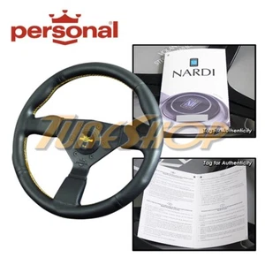 ITALY PERSONAL GRINTA 350MM STEERING WHEEL LEATHER YELLOW STICHING YELLOW HORN - Foto 1 di 1
