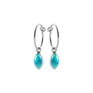 Marquise Turquoise Drop Hoop Earrings Sterling Silver 925 Hallmarked Brand New - Picture 1 of 3