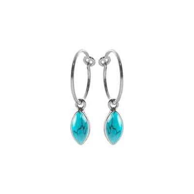 Marquise Turquoise Drop Hoop Earrings Sterling Silver 925 Hallmarked Brand New - Image 1 of 3