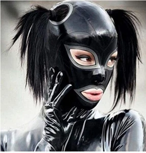 Natural latex open Mouth Eyes head hood with Two Hair holes - Picture 1 of 3