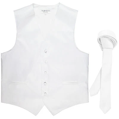 New Men's Formal Tuxedo Vest Waistcoat_1.5" skinny Necktie white wedding prom - Image 1 of 3
