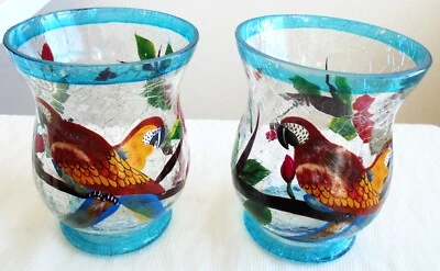 Yankee Candle Crackle Glass LED Tealight Votive/Candle Holder w/Parrots Flowers - Image 1 of 4