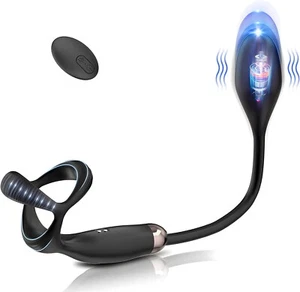 Enchufe Masajeador Eléctrico Masculino Terapia con Anillo Impermeable Silicona 10 Modos Control Remoto - Imagen 1 de 6