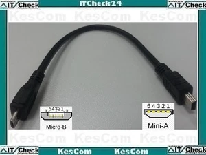 Adaptador de cable USB de mini conector USB a conector micro USB 25 cm de largo negro - Imagen 1 de 1