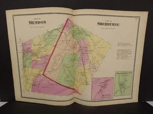 Vermont Rutland County Map Mendon Sherburne Township  1869  Double Page  W7#65 - Picture 1 of 1