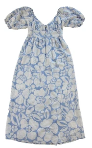Billabong 100% Rayon Blue White Floral V-Neck Short Sleeve Long Maxi Dress XS - Picture 1 of 7
