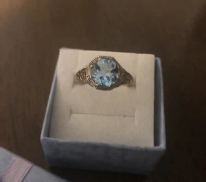 Natural Antique Blue Topaz Sterling Ring - Picture 1 of 8