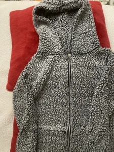 Bobbie Brooks Womens Sz M Sherpa Jacket with hood Gray Full Zip Deep Pile Plush - Picture 1 of 5