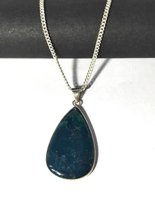 Plata de Ley Colgante Lágrima Collar, Azul Oscuro Musgo Piedra Ágata, 18-inch - Imagen 1 de 4
