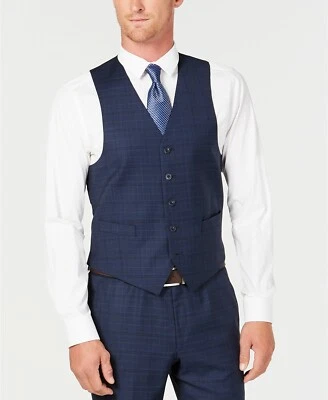 $240 Michael Kors 38R Men's Blue Classic Fit Wool Check Suit Waistcoat Vest - Image 1 of 3