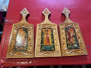 3 Antique Wall Decor Hand Painted & Carved, European 1930-40 - Picture 1 of 4