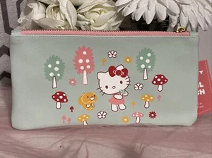 Sanrio Hello Kitty Pencil Pouch Green Zip Up Hand Bag Pen Case 8.75" x 4.25" New - Picture 1 of 3